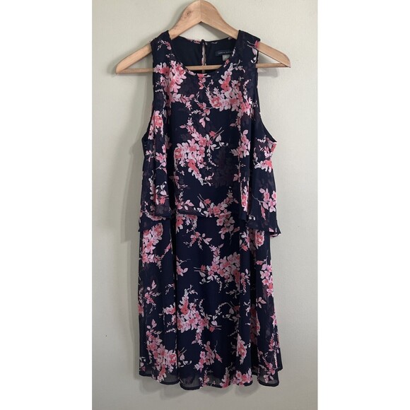 Tommy Hilfiger Black And Pink Crescent Floral Chiffon Sleeveless Dress-size 6 - Picture 4 of 8